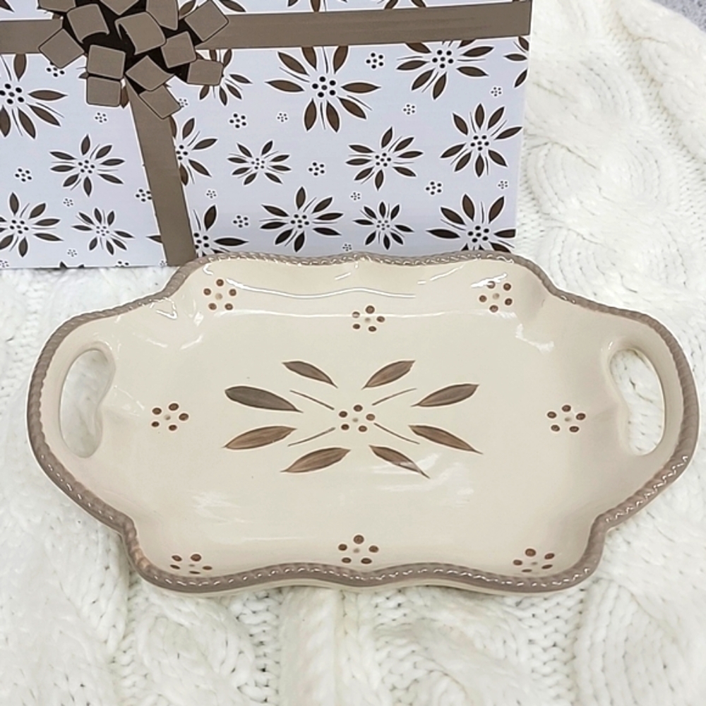 Temp-tations Old World Taupe Platter Tray w/ Gift Box 💥NWB - Picture 1 of 4